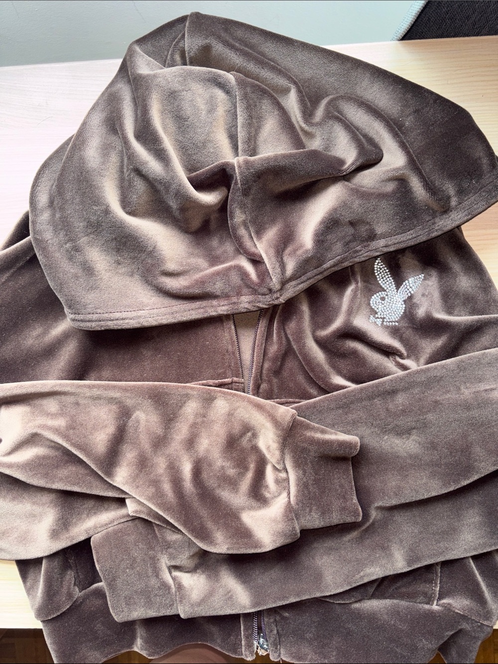 PLAYBOY Brown Velour Top with Rhinestone Script Logo - Picture 5 of 13